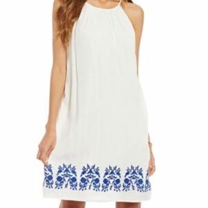 Gianni bini embroidered white blue floral dress M